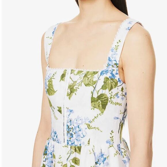 Reformation Tagliatelle Floral Linen Midi Dress Riviera Print Sleeveless 8 White - Picture 13 of 14